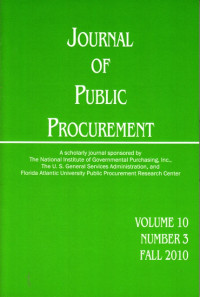 Image of Journal of Public Procurement, Volume 10 Number 3, Fall 2010